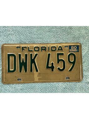 Florida License Plate Vintage 1980 DWL 459 FL No Graphics Plain